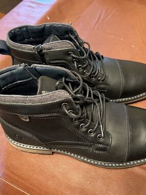 New B-52 Men's 12  Bull Boxer Black Lace-Up Side Zip Black Ankle Boots